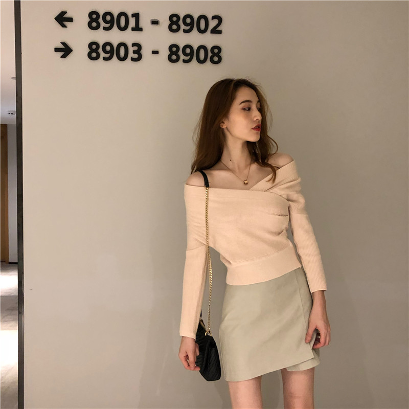 Slim V-neck pure Korean style all-match cross sweater