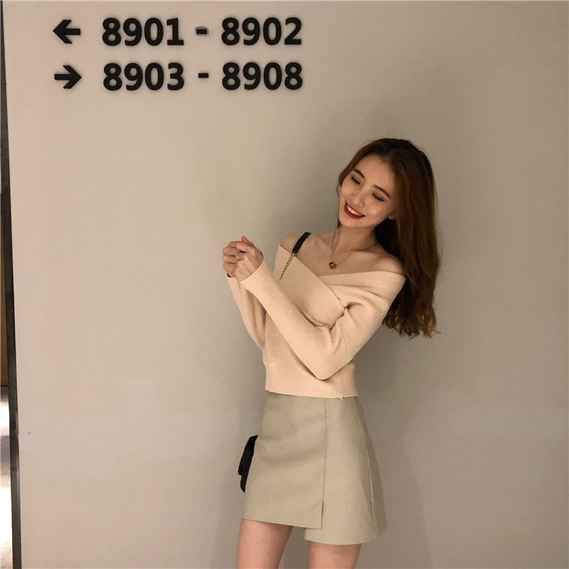 Slim V-neck pure Korean style all-match cross sweater