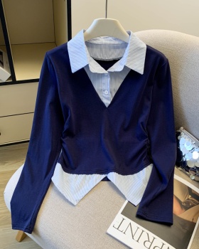 All-match spring T-shirt lapel tops for women