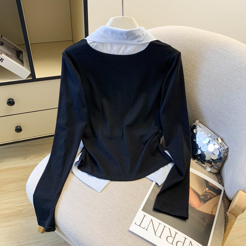 All-match spring T-shirt lapel tops for women