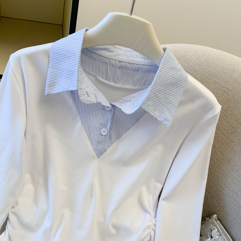 All-match spring T-shirt lapel tops for women