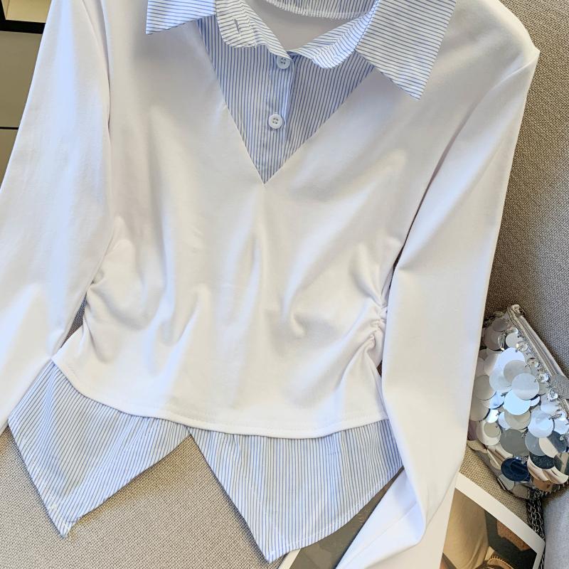 All-match spring T-shirt lapel tops for women
