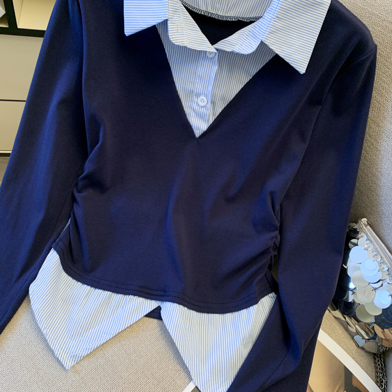 All-match spring T-shirt lapel tops for women