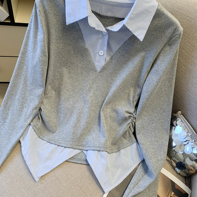 All-match spring T-shirt lapel tops for women