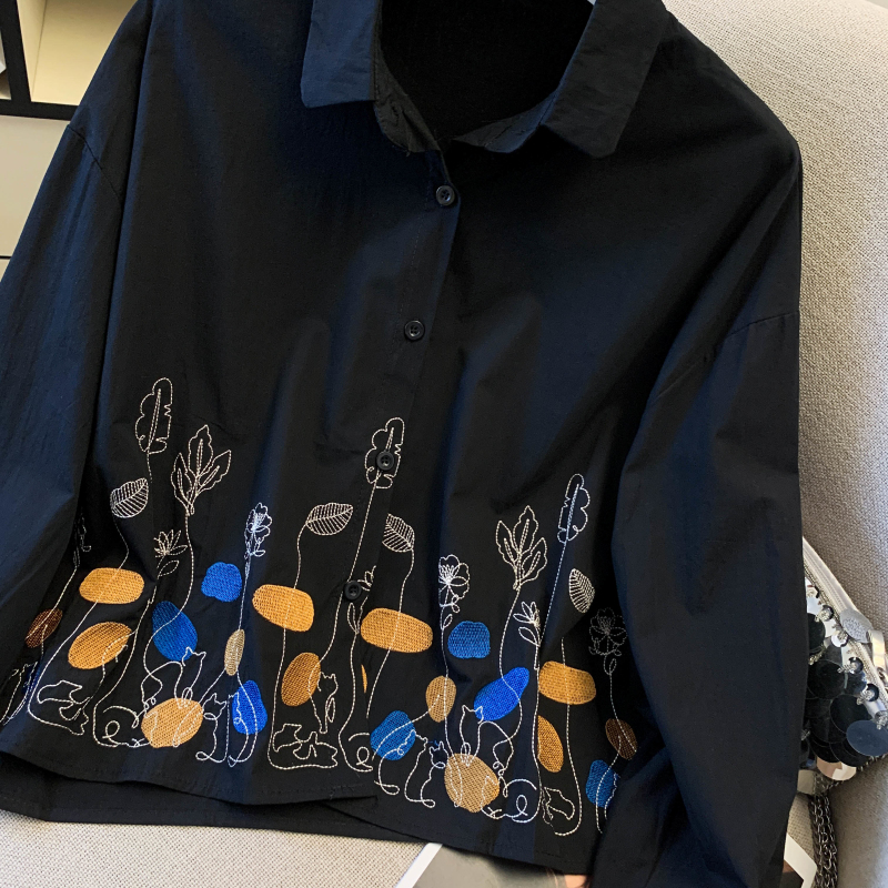 College style spring shirt embroidery tops for women