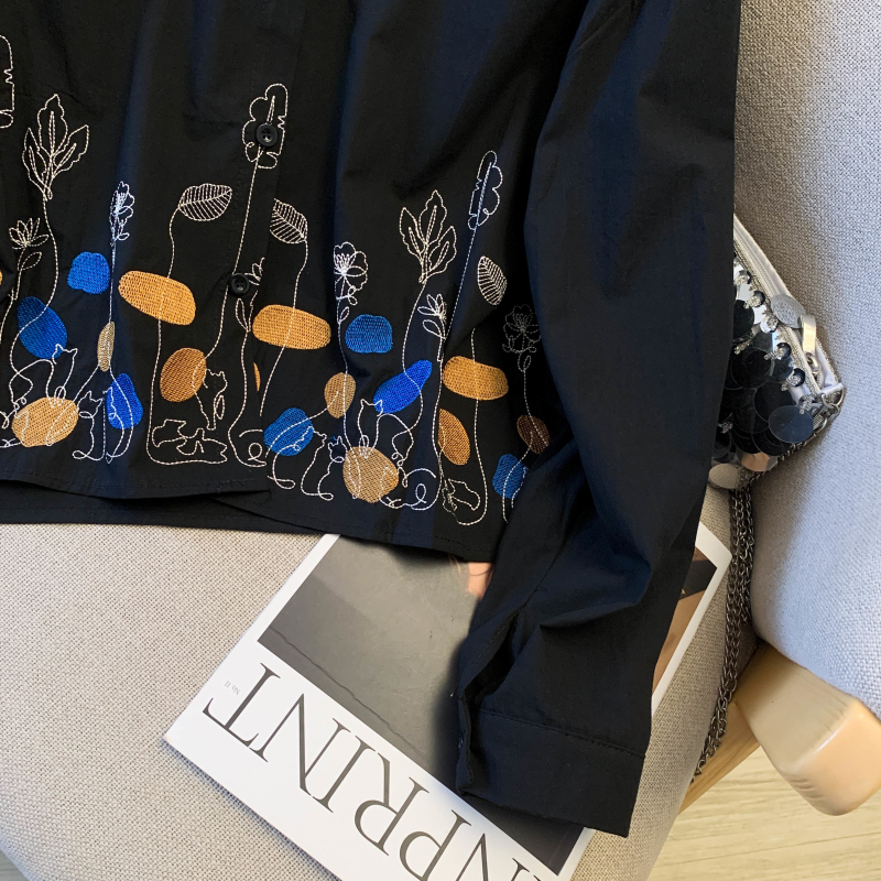 College style spring shirt embroidery tops for women