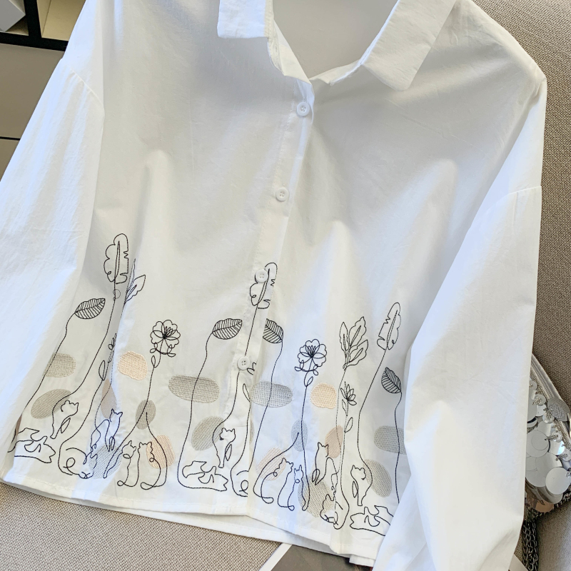 College style spring shirt embroidery tops for women