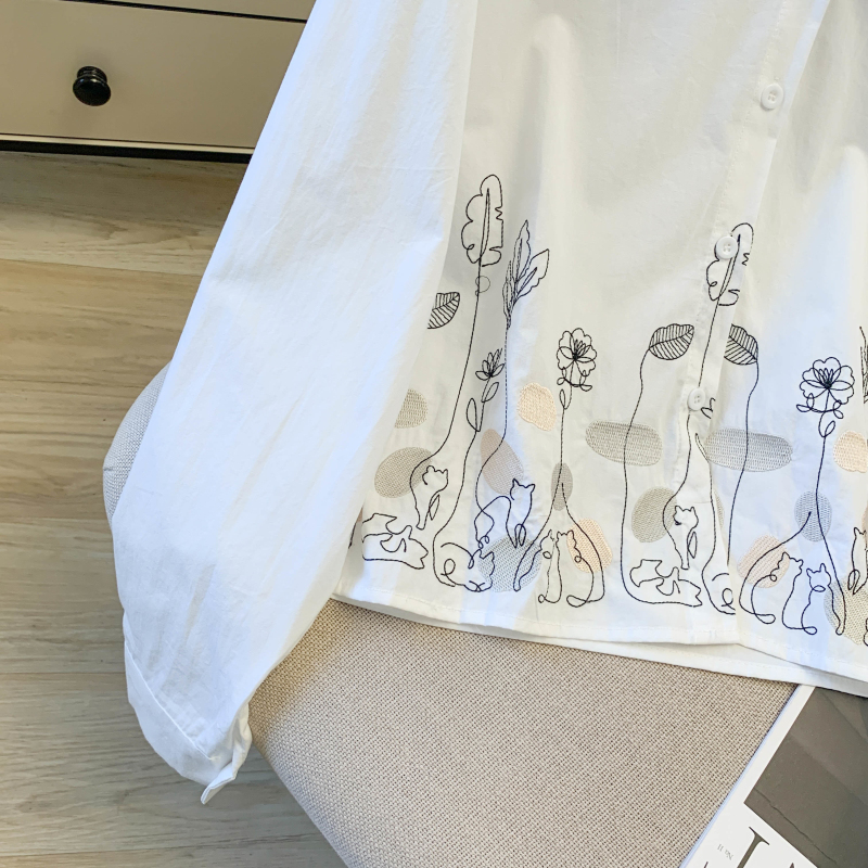 College style spring shirt embroidery tops for women