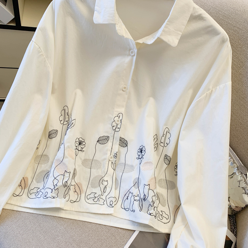 College style spring shirt embroidery tops for women