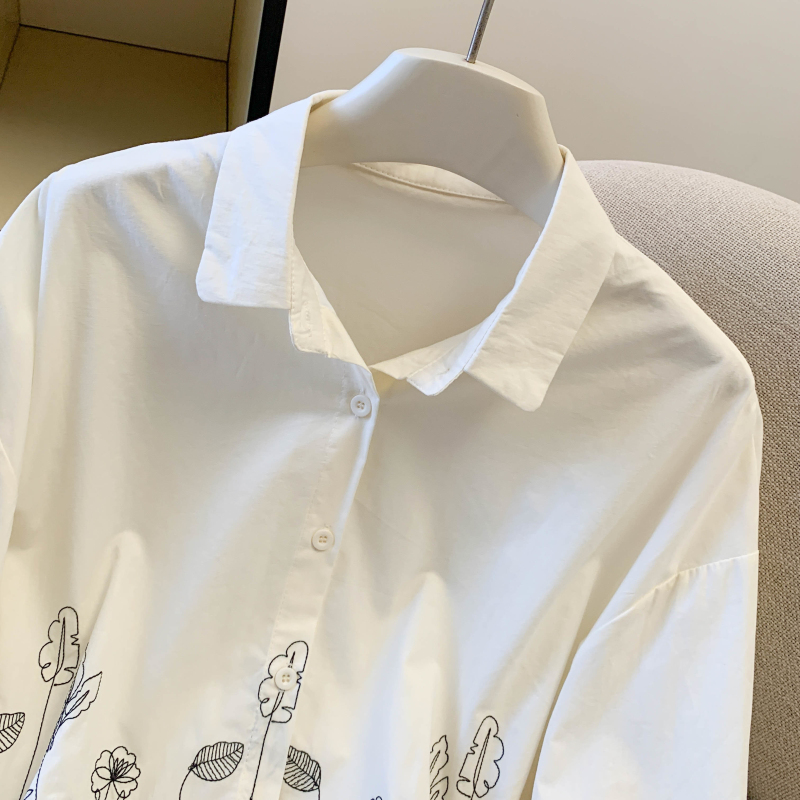 College style spring shirt embroidery tops for women