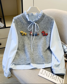 Puppy decoration waistcoat bow shirt 2pcs set