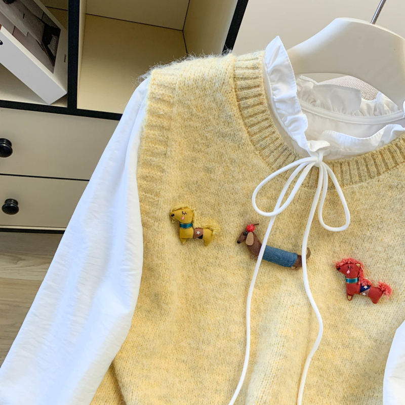 Puppy decoration waistcoat bow shirt 2pcs set