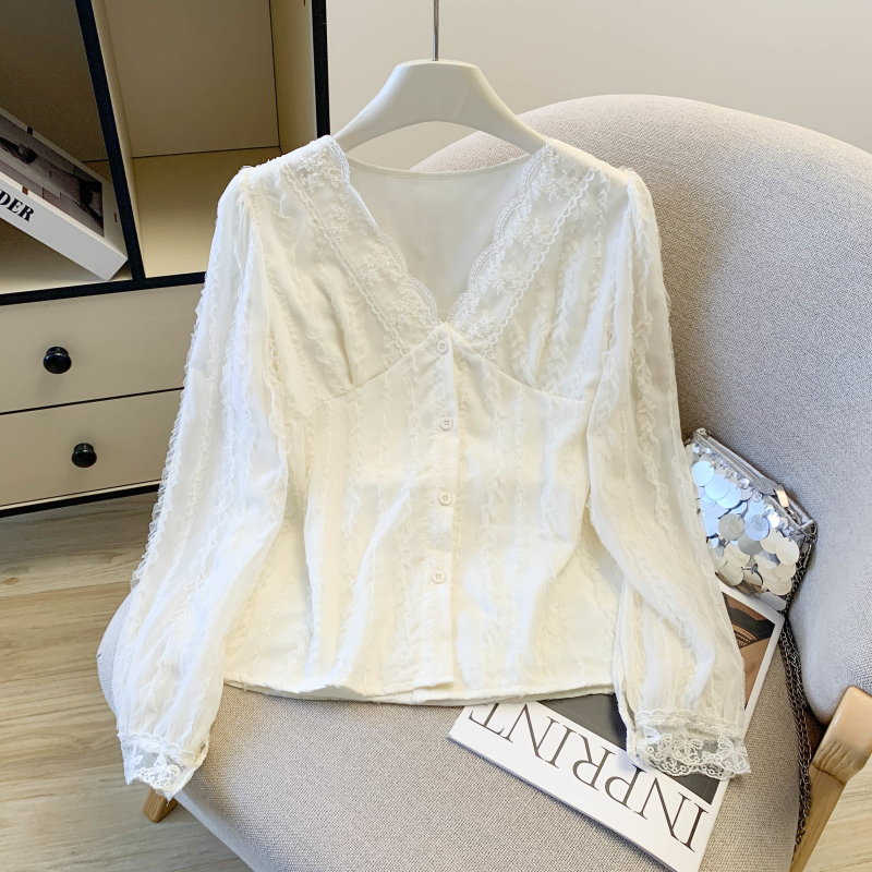 Western style sweet shirt lace chiffon tops for women