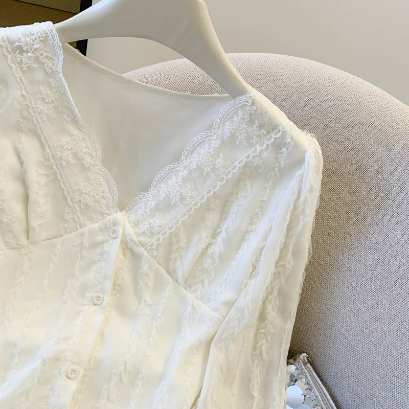Western style sweet shirt lace chiffon tops for women