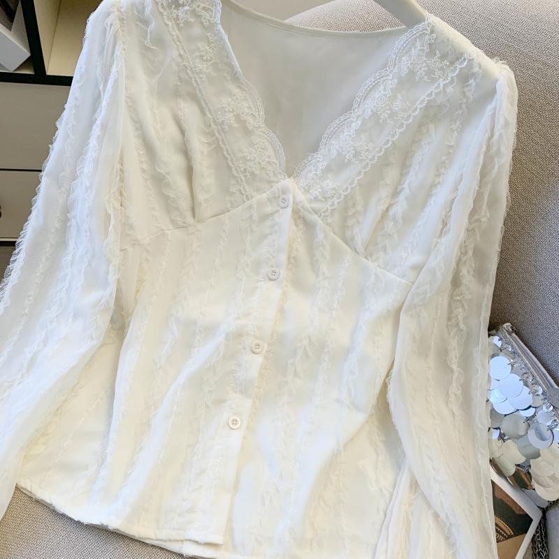 Western style sweet shirt lace chiffon tops for women