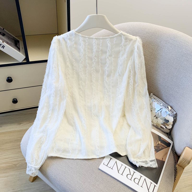 Western style sweet shirt lace chiffon tops for women