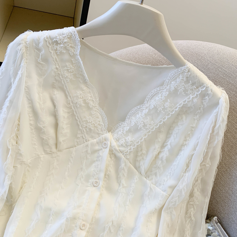 Western style sweet shirt lace chiffon tops for women