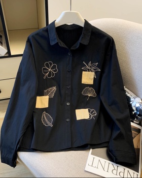 Embroidery pure cotton tops art shirt for women