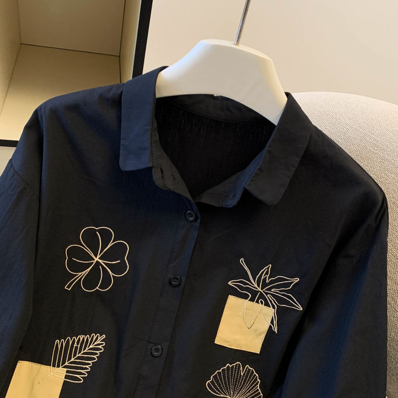 Embroidery pure cotton tops art shirt for women