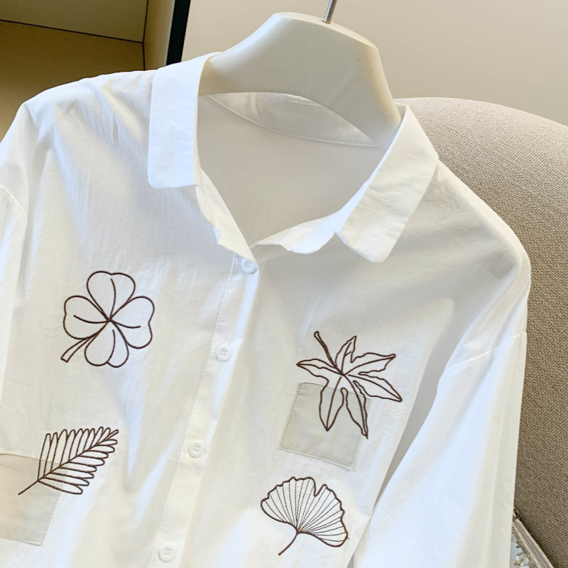 Embroidery pure cotton tops art shirt for women