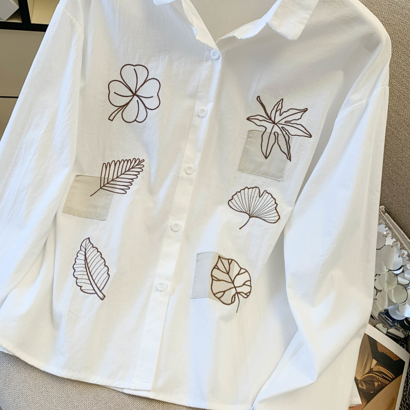 Embroidery pure cotton tops art shirt for women