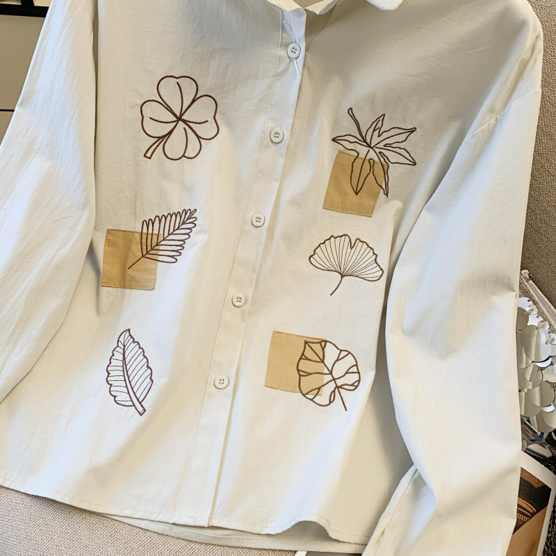 Embroidery pure cotton tops art shirt for women