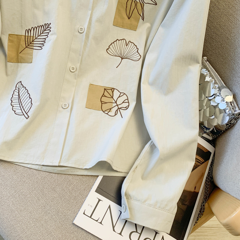 Embroidery pure cotton tops art shirt for women