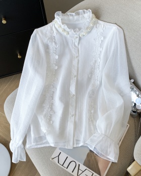 Cstand collar crimp court style shirt for women