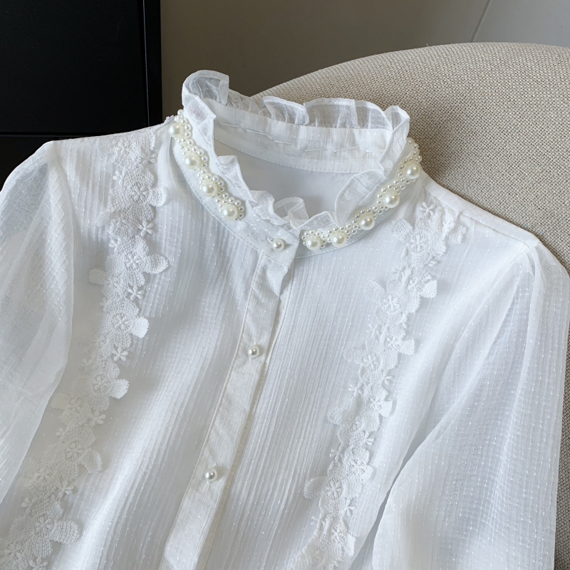 Cstand collar crimp court style shirt for women