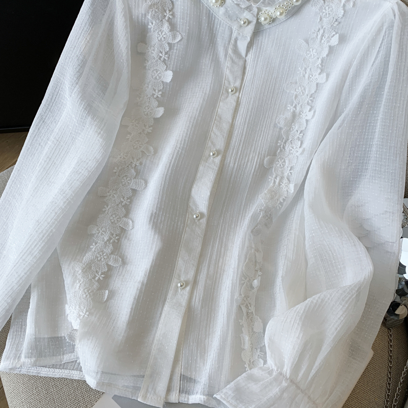 Cstand collar crimp court style shirt for women