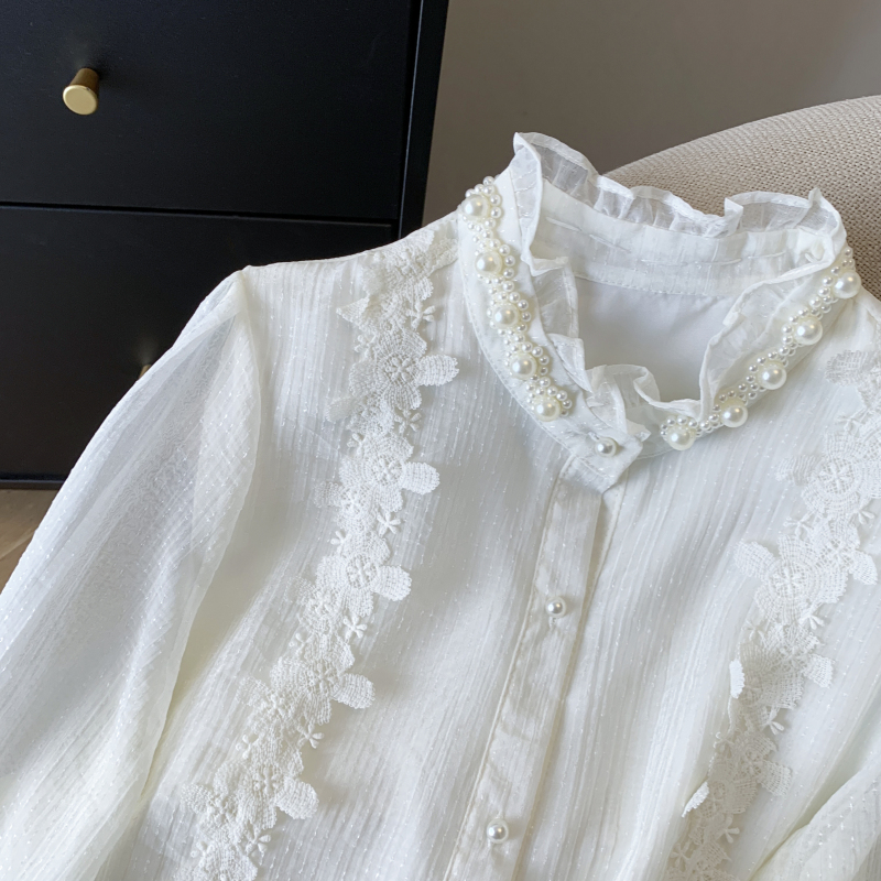 Cstand collar crimp court style shirt for women