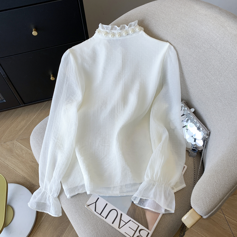 Cstand collar crimp court style shirt for women