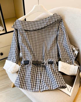 Long sleeve strapless tops stripe spring shirt for women
