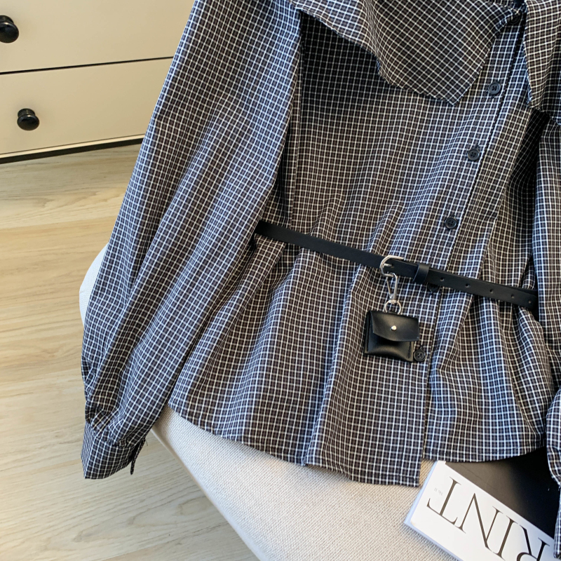 Western style plaid tops long sleeve strapless shirt