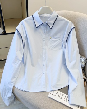 Blue France style shirt spring long sleeve tops for women