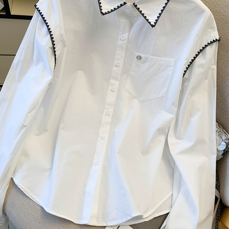 Blue France style shirt spring long sleeve tops for women