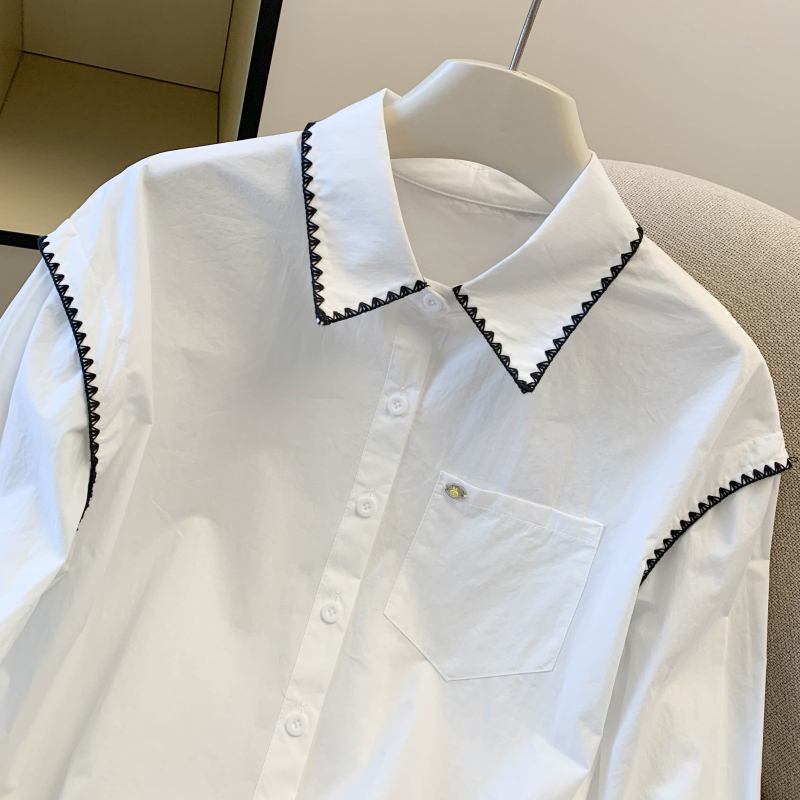 Blue France style shirt spring long sleeve tops for women