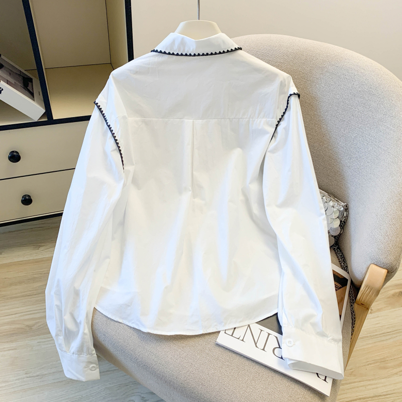 Blue France style shirt spring long sleeve tops for women