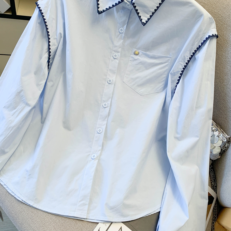 Blue France style shirt spring long sleeve tops for women