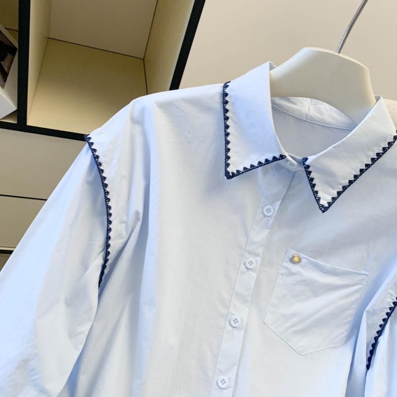 Blue France style shirt spring long sleeve tops for women