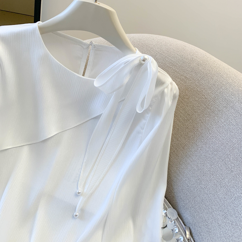 Spring satin streamer shirt chiffon sweet tops