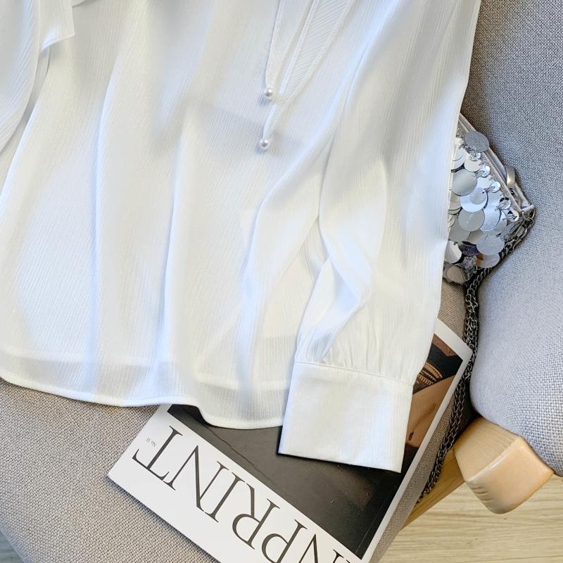 Spring satin streamer shirt chiffon sweet tops