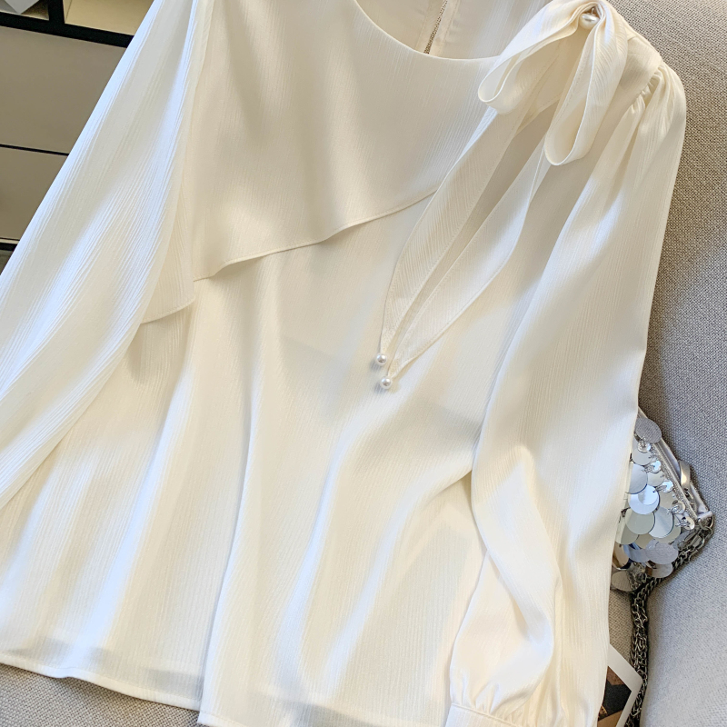 Spring satin streamer shirt chiffon sweet tops