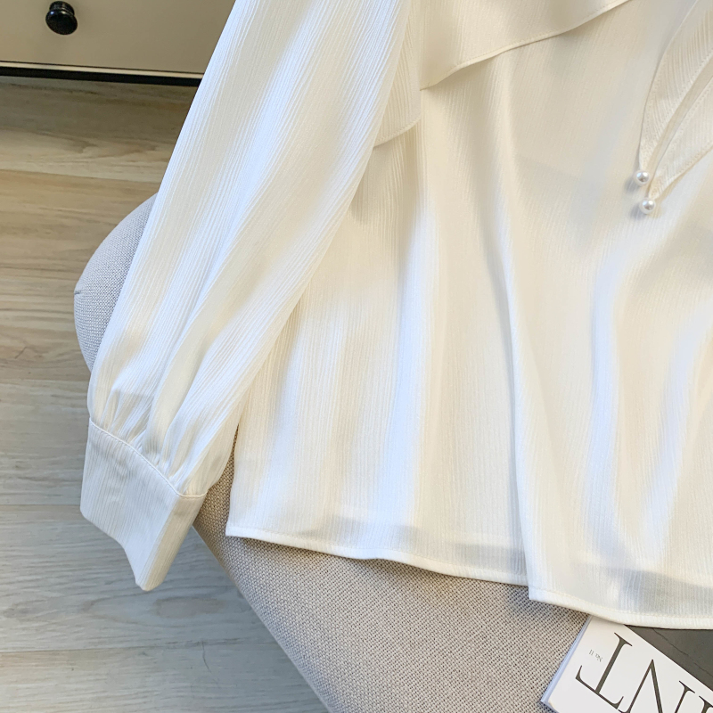 Spring satin streamer shirt chiffon sweet tops