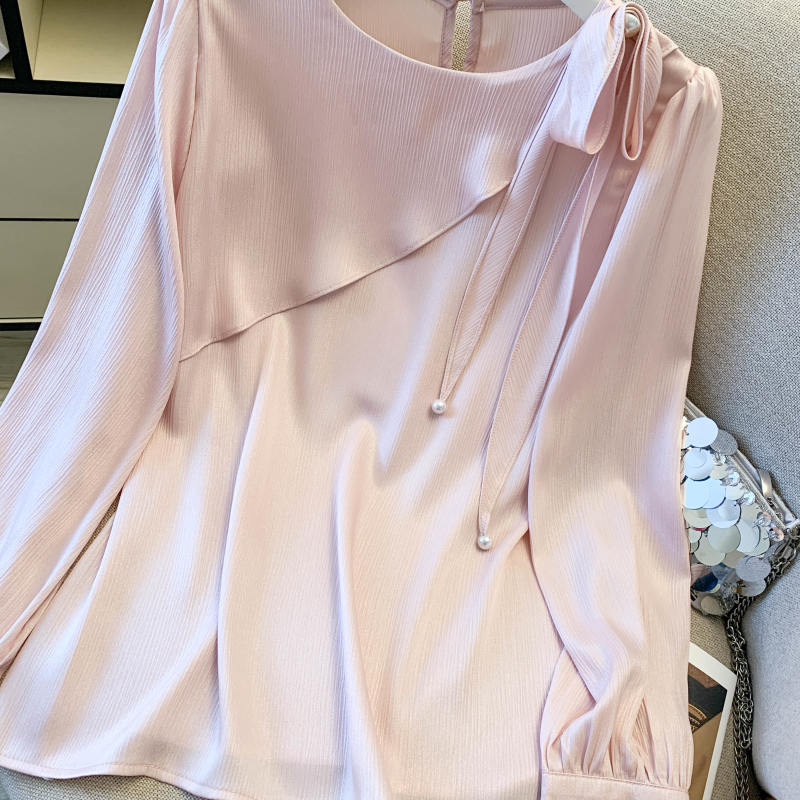 Spring satin streamer shirt chiffon sweet tops