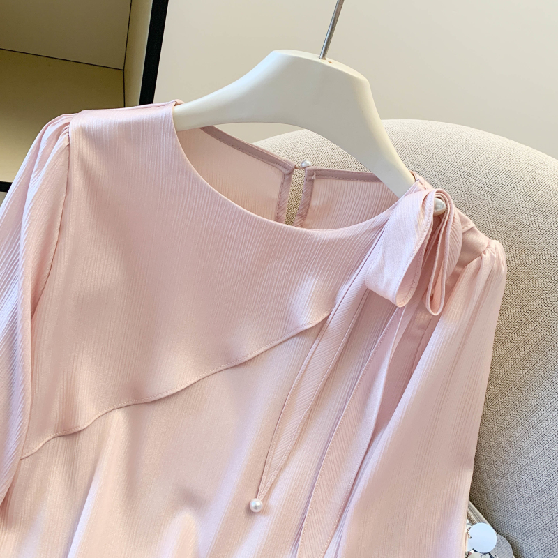 Spring satin streamer shirt chiffon sweet tops