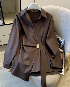 Spring slim tops long sleeve metal decoration shirt for women