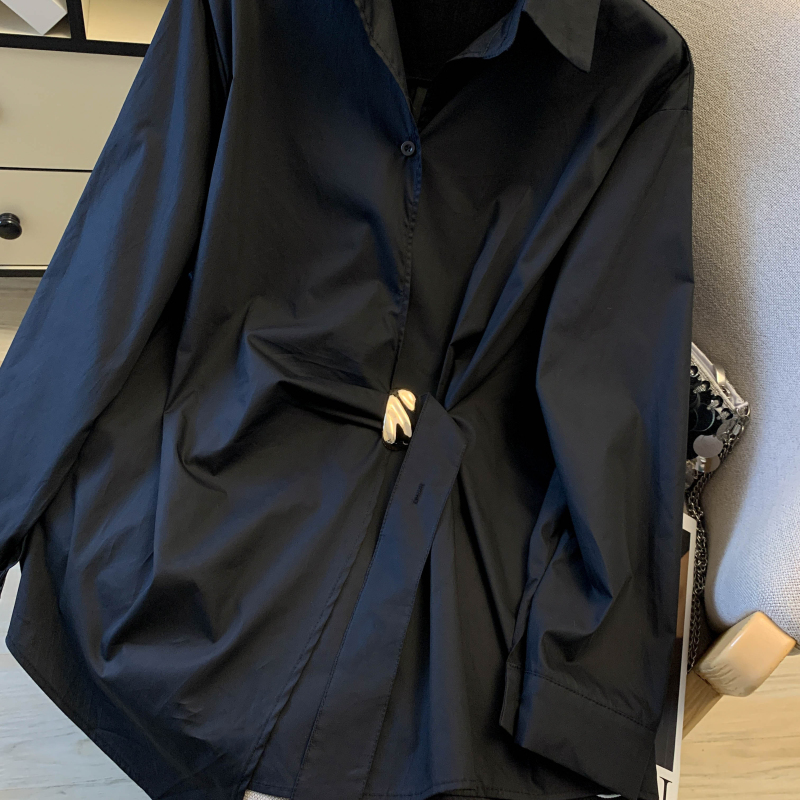 Spring slim tops long sleeve metal decoration shirt for women