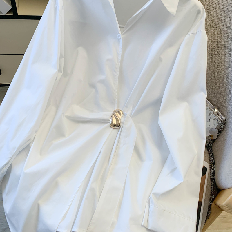 Spring slim tops long sleeve metal decoration shirt for women