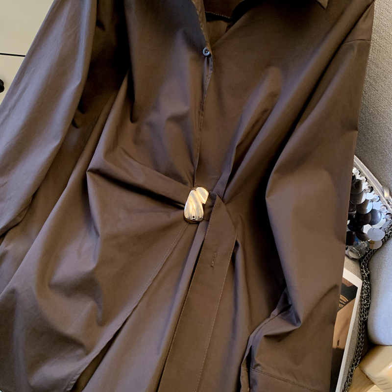 Spring slim tops long sleeve metal decoration shirt for women